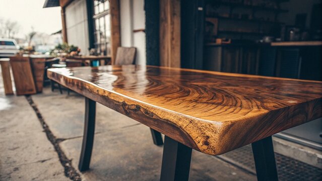 Vintage Style Photo: Karagach Wood Table with Epoxy Resin Texture