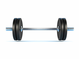 A sleek black dumbbell rests on a clean surface, showcasing its metallic bar and weight plates. Perfect for fitness-related projects, gym promotions, or health and wellness themes.