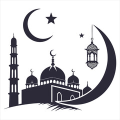  silhouette Ramadan image on white background