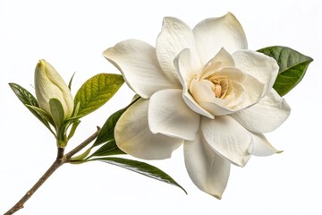 Fototapeta premium Vintage Watercolor Gardenia Clipart: Single Bloom Isolated on White Background