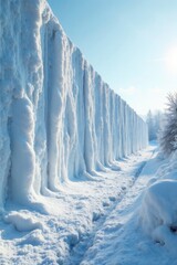 Obraz premium Large snow wall with a subtle sheen in the sunlight, frozen, snow, frosty