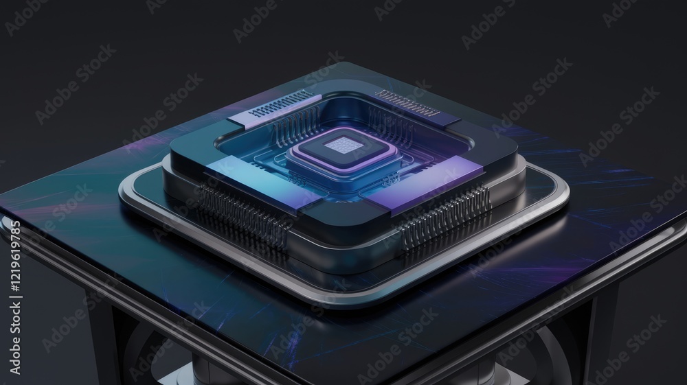 Poster futuristic computer chip design, showcasing advanced technology and intricate details.