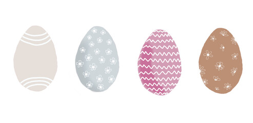 Set of Easter eggs for drawing. A collection of flat pictures with a happy Easter egg in pastel and multi-colored colors for the traditional holiday. illustration elements of flat oval shape.