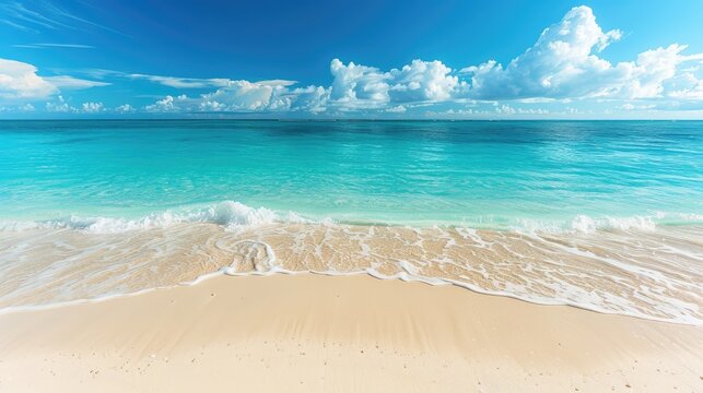 beautiful tropical beach banner, empty beach with white golden sand and blue torquoise sea