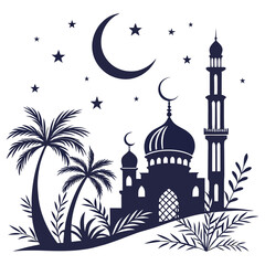  silhouette Ramadan image on white background