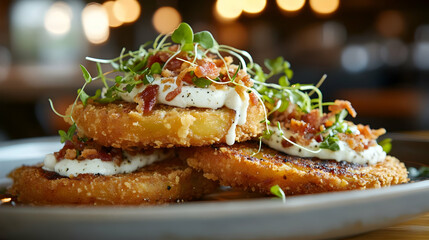 Fried Green Tomatoes with Bacon and Creamy Sauce