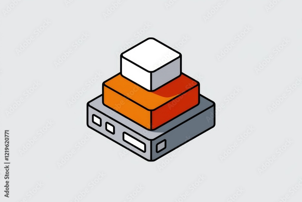 Poster isometric illustration of a three-layered data stack, representing infrastructure, platform, and sof