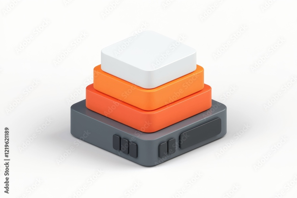 Poster A 3D rendered image of a layered square structure with white, orange, and grey colors.