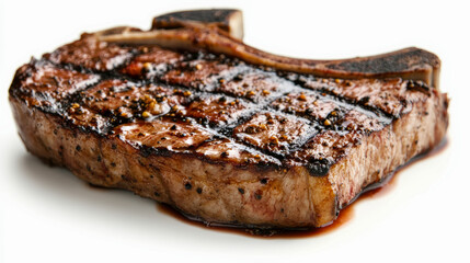 Delicious grilled t-bone steak with grill marks resting on white background