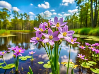 Water Violet Hottonia palustris Flowers Blooming in Corkscrew Swamp, Naples, Florida