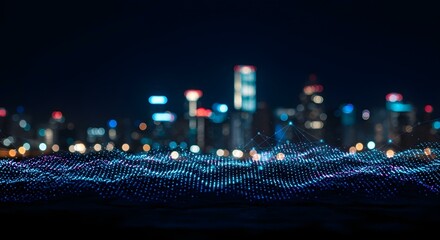 Smart city and abstract dot point connect with gradient line and aesthetic Intricate wave line design , big data connection technology concept 