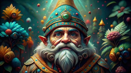 Fototapeta premium Whimsical Gnome Pattern: Creative White Background Portrait Photography