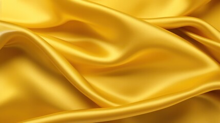 Golden Silk Fabric Texture Close-Up, Luxurious Yellow Silk Waves, Abstract Soft Textile Background