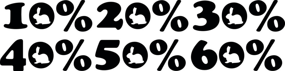 Fototapeta premium set of design numbers for Easter discounts with shadow of a rabbit sitting facing right instead of zero, for various posters or banners