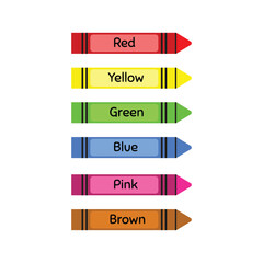 Set of colorful wax crayons. Color name and vocabulary for learning