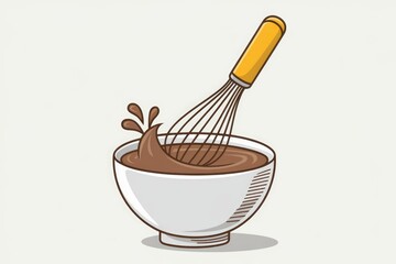 A whisk mixes chocolate in a bowl, creating a delicious, creamy swirl.