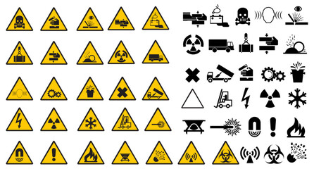 Safety Sign Symphony: A meticulously curated array of vital safety signs and hazard symbols, poised to safeguard and guide within industrial, occupational, and public spheres.