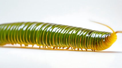 Close-Up of Bamboo Worms: Delicate, Segmented Bodies with a Glossy Texture, Set Against a Seamless White Background, Highlighting Their Unique Shape and Natural Color Variations.