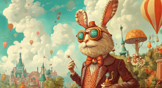 Whimsical illustrations with optical illusions, imaginative characters, playful scenes, colorful designs, engaging storytelling, visual puzzles, capturing viewer attention