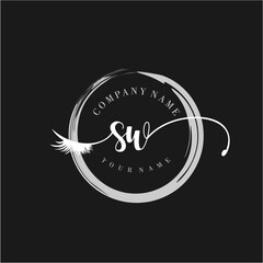 SW Elegant Circular Logo Design with Feather and Calligraphic Text