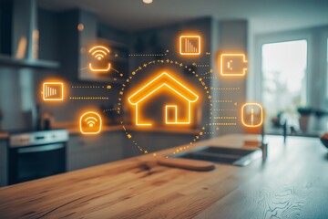 Smartphone displaying floating smart home icons, representing digital home automation, IoT connectivity, and futuristic living solutions, Generative AI
