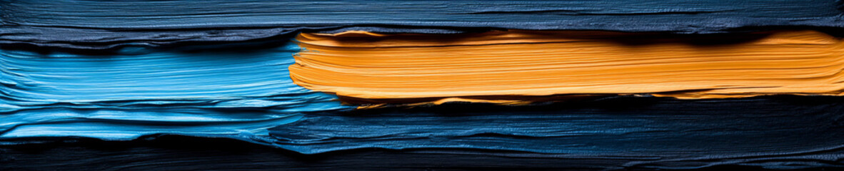 Bold strokes of color create a vibrant abstract artwork in blue and orange hues