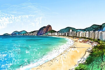Fototapeta premium Coastal scenery with a mountain range in the distance, great for travel or outdoor adventure concepts