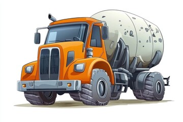 Naklejka premium concrete mixer truck IOWIndustrial concrete mixer truck blank mockup with copy space and logotype space for construction site isolated on white. Heavy-duty cement mixer truck. Construction Vehicle Cem