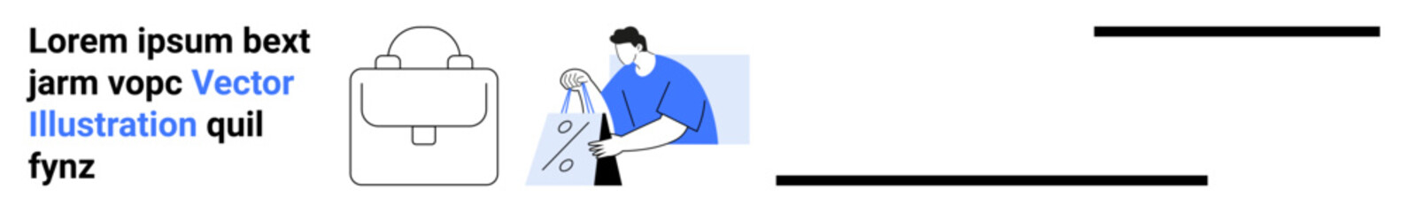 Man in blue shirt holding a pencil and examining documents next to a briefcase. Ideal for corporate tools, office work, document analysis, business presentations, workflow management, professional