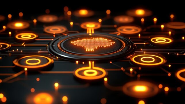 Digital map data processing, network, dark background
