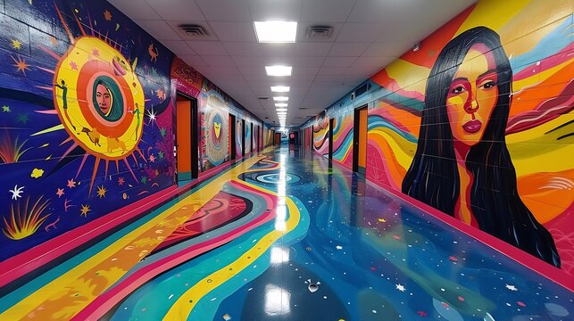 A vibrant mural concept for a school hallway