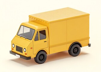 a yellow delivery truck with black wheels on white