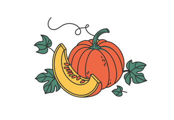 pumpkin with leaves, vector  art  