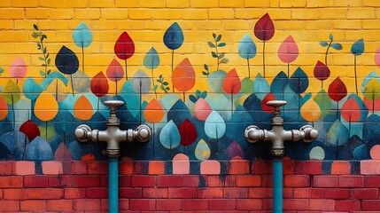 A vibrant mural concept for schools showing the importance of water conservation