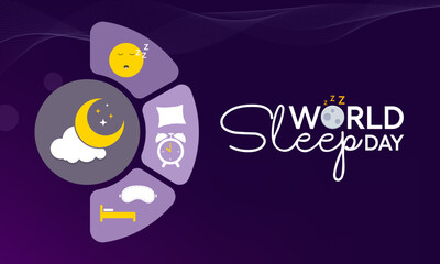 World Sleep day is observed every year in March, intended to be a celebration of sleep and a call to action on important issues related to sleep. Vector illustration