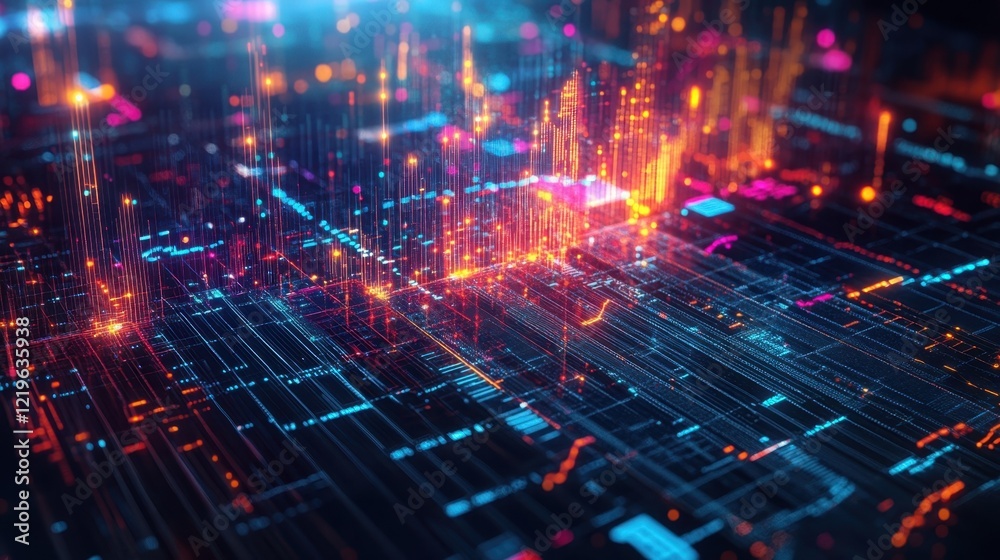 Poster complex electronic circuit board pulsating with vibrant lights, symbolizing technological advancemen