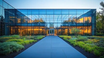 Obraz premium A modern glass building with a sleek,