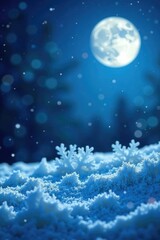 Fototapeta premium Frosty night scene with blue background snowflakes and moonlight, Serene, Ice