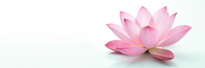 Fototapeta premium Delicate pink lotus flower isolated on white background with a single leaf, flower, isolation