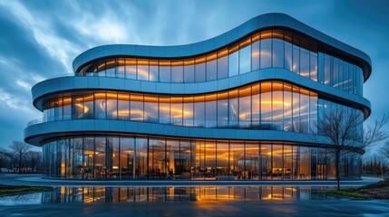 A modern architectural interior featuring sweeping,