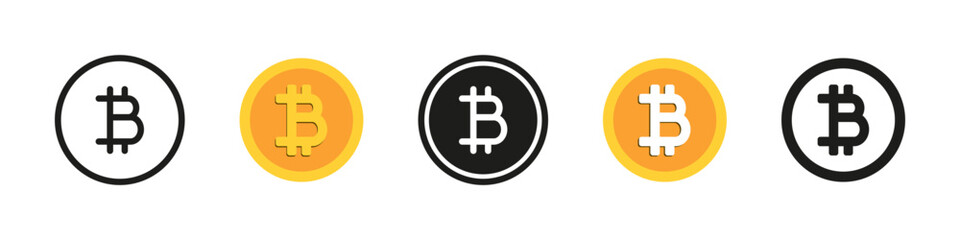 Obraz premium Bitcoin icon. Bitcoin coin vector set. Crypto currency cyber money. Crypto money isolated bitcoin currency.
