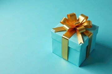 Box of gold ribbons and bows wrapped in blue tissue paper, golden accents, paper decoration, gift wrapping