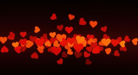 Many red pink and blue heart shapes in various sizes are scattered throughout the image on dark background glitter hearts bokeh lights Love emotion Valentine's Day Celebration