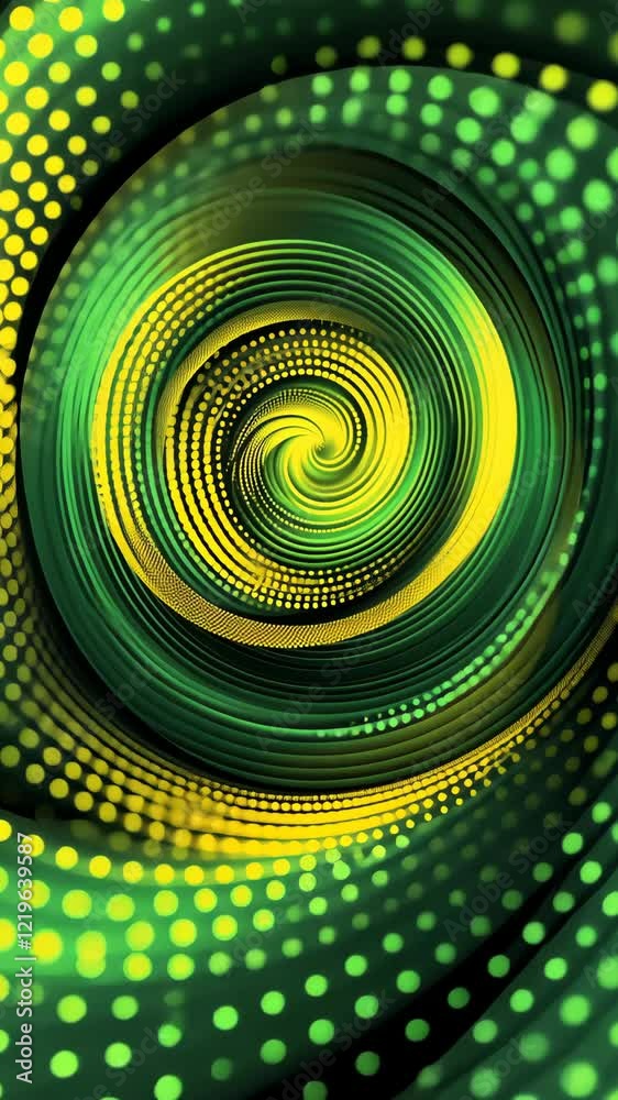 Wall mural swirling patterns of green and yellow dots create a vibrant and dynamic visual effect
