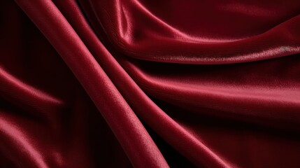 Luxurious Red Velvet Fabric with Elegant Folds and Smooth Texture - High-Quality Textile Background for Fashion and Interior Design