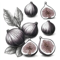 A simple illustration of figs and leaves on a clean white background, ideal for use in designs related to nature, wellness, or food