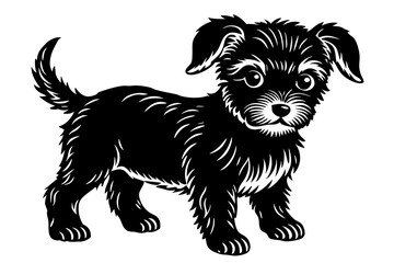 Baby Dog black silhouette vector, Simple silhouette Design vector icon with white background. Puppy silhouette 