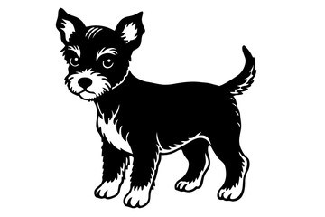 Baby Dog black silhouette vector, Simple silhouette Design vector icon with white background. Puppy silhouette 