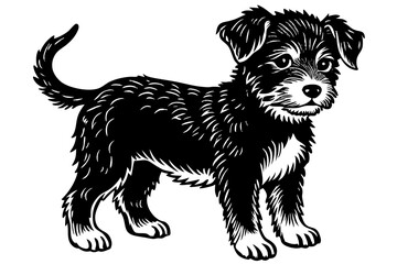 Baby Dog black silhouette vector, Simple silhouette Design vector icon with white background. Puppy silhouette 
