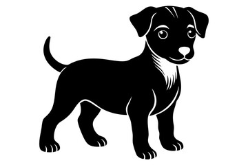Baby Dog black silhouette vector, Simple silhouette Design vector icon with white background. Puppy silhouette 